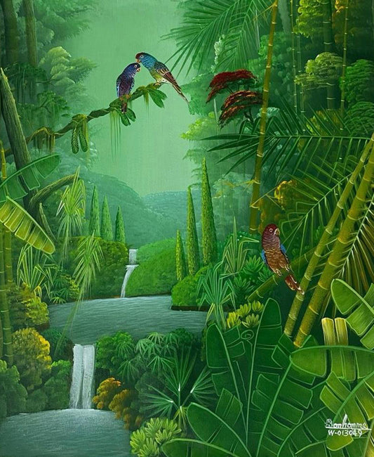 Albott Bonhomme 24"x20" Exuberante vegetación y cascadas 2021 Acrílico sobre lienzo #14MFN