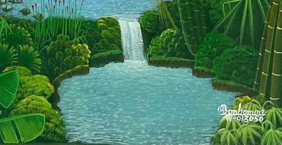Albott Bonhomme 24"x20" Lush Vegetation and Cascades 2021 Acrylic on Canvas #14MFN