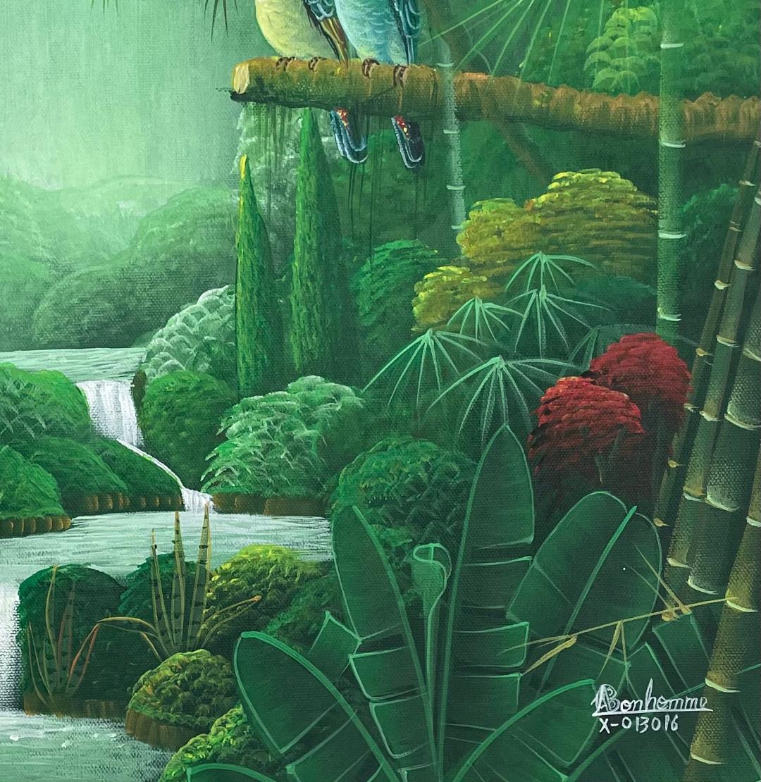 Albott Bonhomme 20"x24" Three Birds Perched On A Tree 2022 Acrylic on Canvas Painting#28MFN