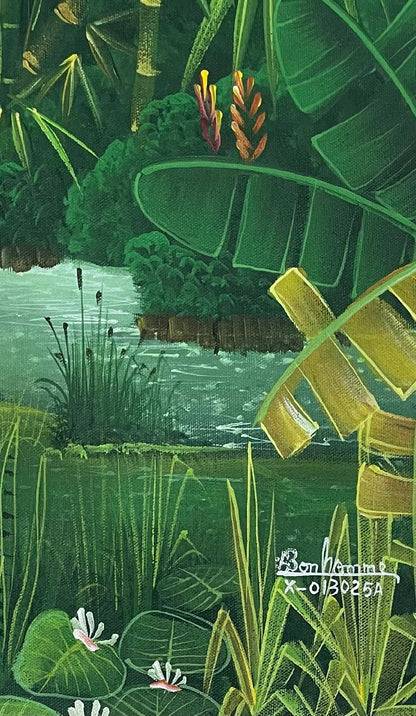 Albott Bonhomme 30"x24" Lush Tropical Paradise 2022 Acrylic on Canvas Painting #29MFN