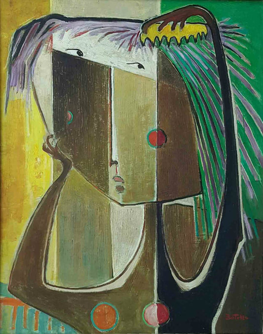 Angel Botello (1913-1986) 30"x24" El estudio Óleo sobre masonita Enmarcado#1-3-96GSN-NY