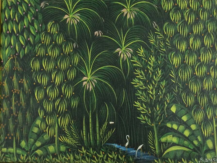 Henri-Robert Bresil (1952-1999) 12"x16" Verde Óleo sobre lienzo #1101GN-HA