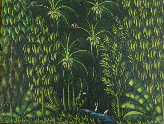 Henri-Robert Bresil (1952-1999) 12"x16" Verde Óleo sobre lienzo #1101GN-HA