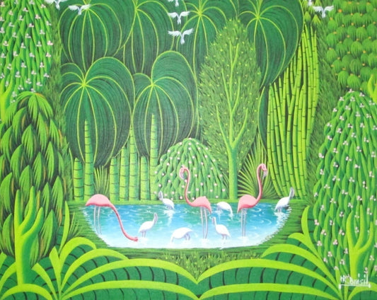 Henri-Robert Bresil 16"x20" Paisaje verde Óleo sobre lienzo #J33-HA