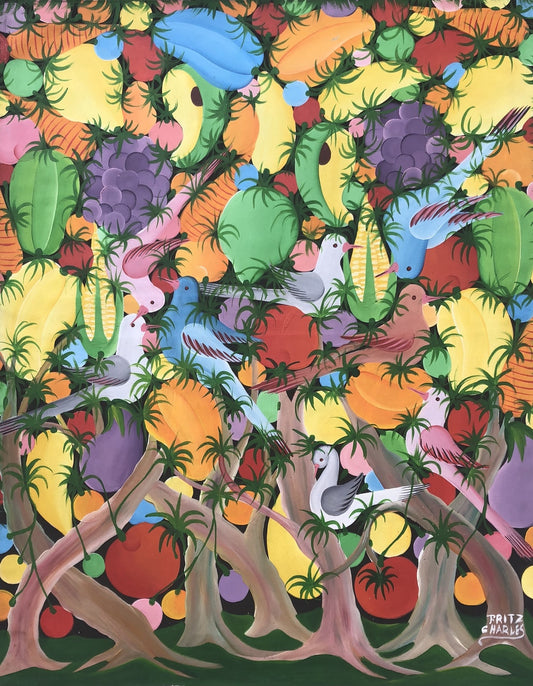 Fritz Charles 24"x30" Pájaros Óleo sobre lienzo c1980 #3JN-NY