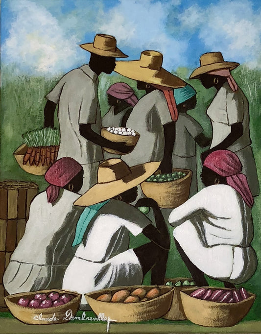 Claude Dambreville 20"x16" Mercado ocupado 2018 Acrílico sobre lienzo #14MFN