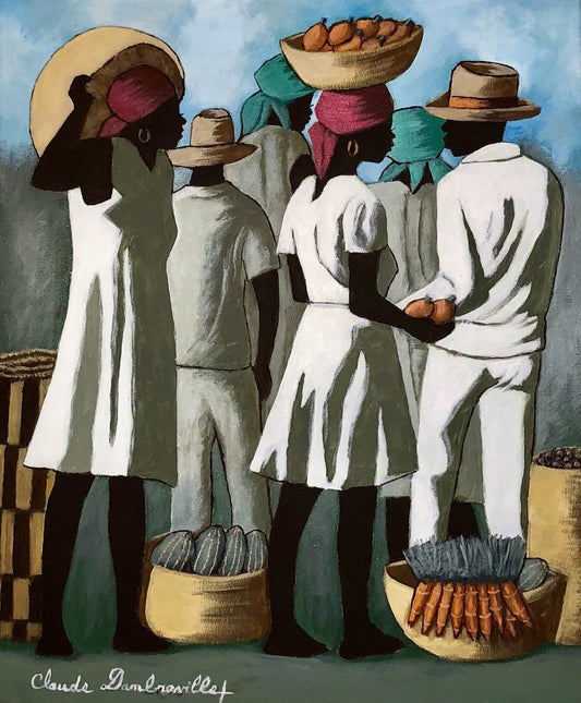 Claude Dambreville 24"x20" Camino al mercado 2018 Acrílico sobre lienzo #15MFN