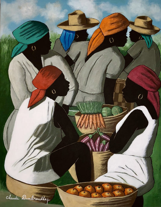 Claude Dambreville 30"x24" Market Scene 2018 Acrílico sobre lienzo #17MFN