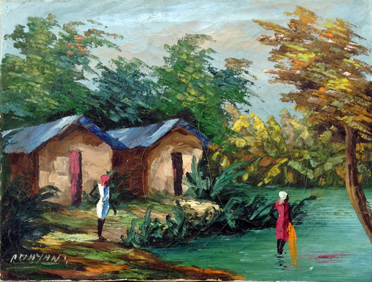Carlo Dayan 12"x16" Escena rural C1980 Óleo sobre lienzo #2-1-95MFN