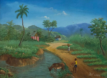 Jean-Felix Defournoy 12"x16" Escena rural Óleo sobre lienzo Enmarcado #2FC