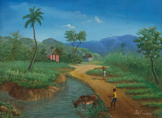 Jean-Felix Defournoy 12"x16" Escena rural Óleo sobre lienzo Enmarcado #2FC