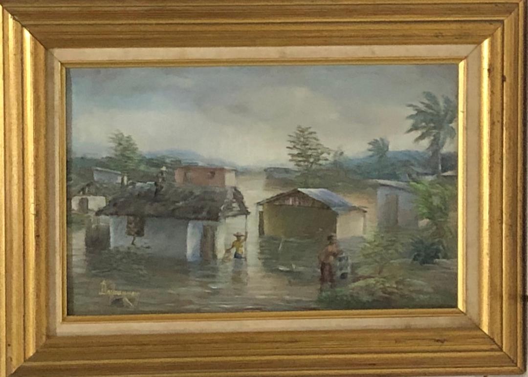 Jean-Felix Defournoy 10"x16" El diluvio Óleo sobre lienzo Enmarcado #1FC