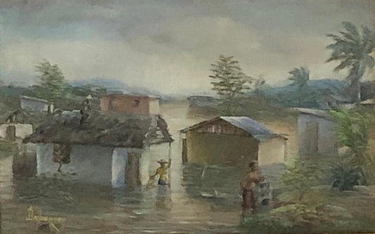 Jean-Felix Defournoy 10"x16" El diluvio Óleo sobre lienzo Enmarcado #1FC