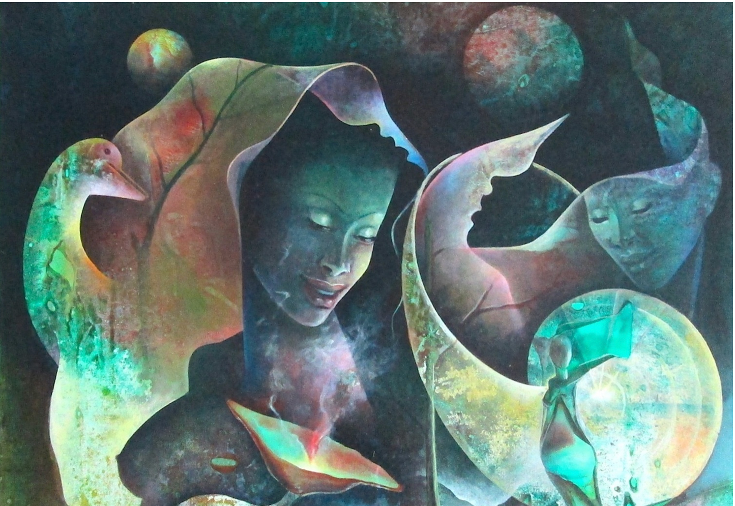 Albert Desmangles 24"x30" Mujer con su máscara Acrílico sobre lienzo #J39-HA