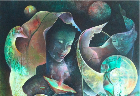 Albert Desmangles 24"x30" Mujer con su máscara Acrílico sobre lienzo #J39-HA