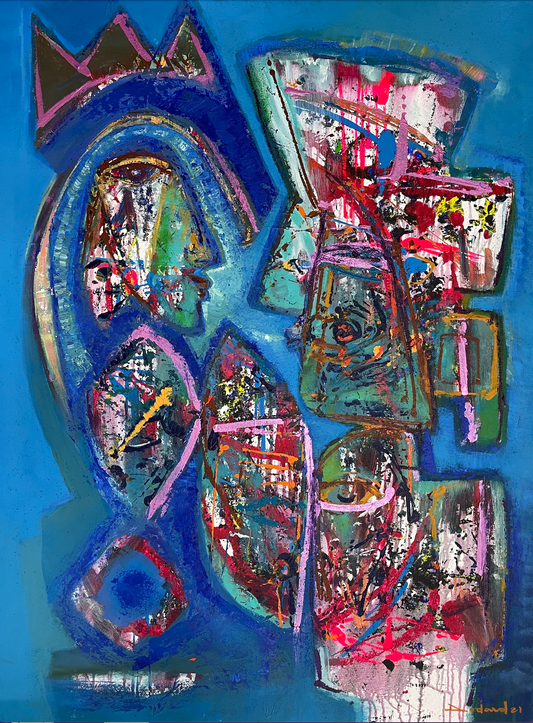 Philippe Dodard 48"x36" Resumen azul 2021 Acrílico sobre lienzo #2100GN-HA