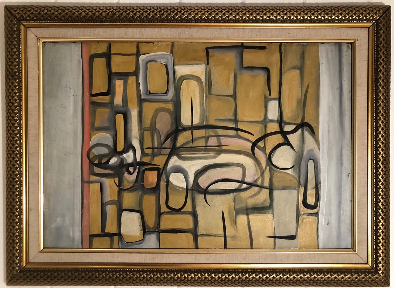 Roland Dorcely (1930-2017) Huile abstraite sur carton 16"x24" Cadre 21,5"x29,5"#1NT