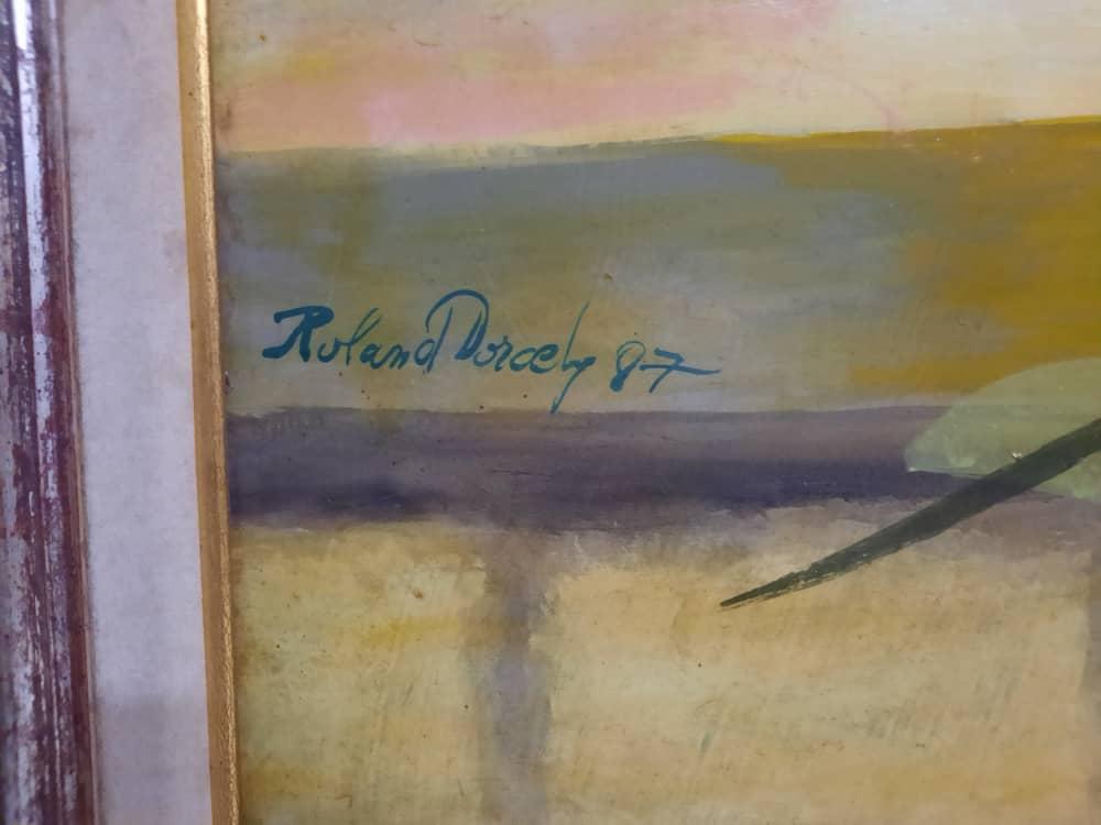 Roland Dorcely (1930-2017) 68"x48" Pavo Real en el Jardín 1987 Óleo sobre Masonite Enmarcado#1MFN