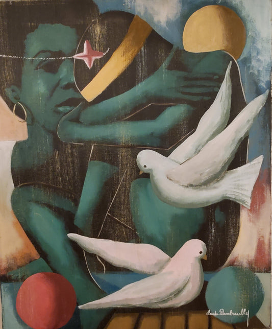 Claude Dambreville (1934-2021) 24"x20" Dove Cry c1990 Acrílico sobre lienzo #1MF