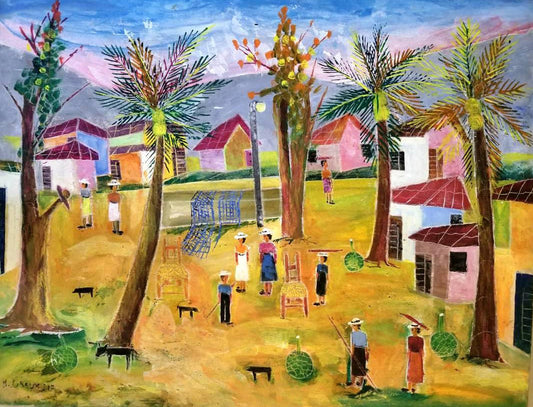 Nicolas Dreux (1956-2021) 24"x32" Village Acrílico sobre lienzo #4JN-HA