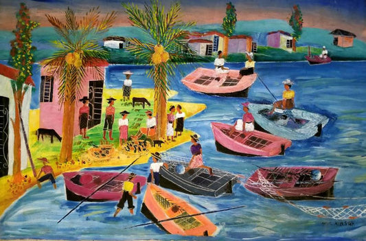 Nicolas Dreux (1956-2021) 24"x32" Marine Acrílico sobre lienzo #5JN-HA