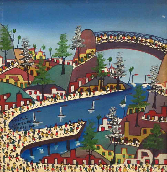 Prefete Duffaut (1923-2012) 16"x12" 1960 Ciudad imaginaria Óleo sobre lienzo #1105GN-HA
