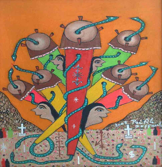 Prefete Duffaut (1923-2012) 16"x12" 2005 "Tambores y serpientes" Óleo sobre lienzo #2597GN-HA