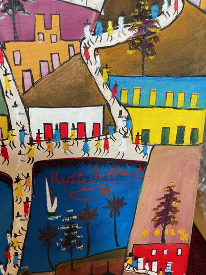 Prefete Duffaut (1923-2012) 30"x40" Ciudad Imaginaria 1981 Óleo sobre Lienzo #1MFN