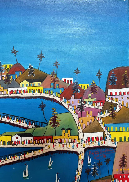 Prefete Duffaut (1923-2012) 40"x30" Ciudad Imaginaria 1988 Óleo sobre Lienzo #2MFN