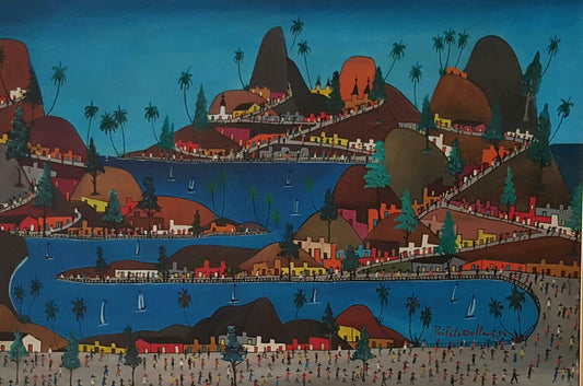 Prefete Duffaut (1923-2012) 20"x30" Ciudad Imaginaria 1984 Óleo sobre Lienzo #1JN-HA