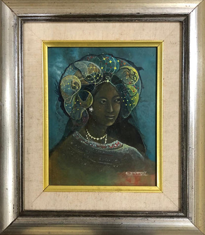 G. Dupuy 7"x6" Retrato de mujer Óleo sobre Masonite Enmarcado #1FC