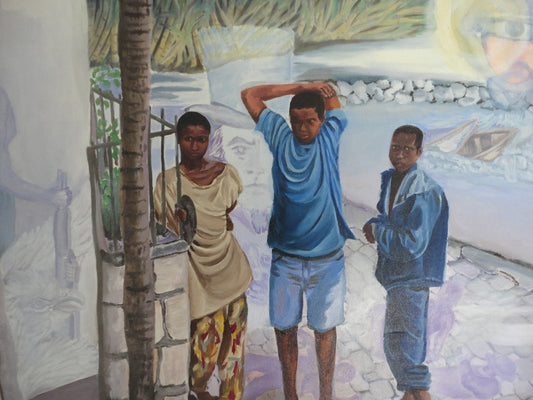 Micheline Dusseck 25 1/2" x 22" Niños sin hogar Óleo sobre lienzo #1CMD