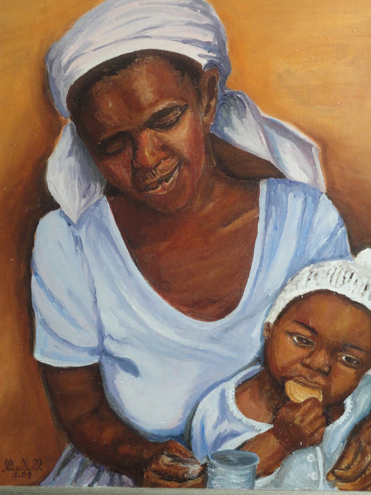 Micheline Dusseck 19"x22" Maternidad Óleo sobre lienzo #7CMD