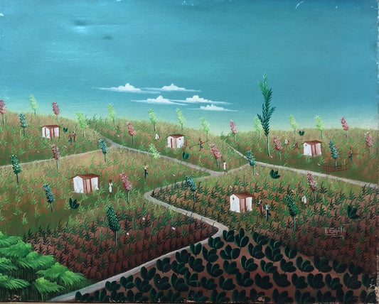 Fritz Emile 20"x16" Escena rural c1980 Óleo sobre lienzo #5-2-95MFN
