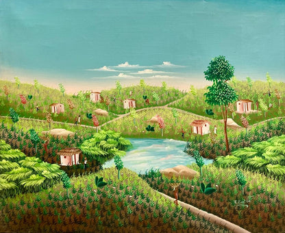 Fritz Emile 20"x24" Escena rural c1980 Óleo sobre lienzo #1-2-95MFN