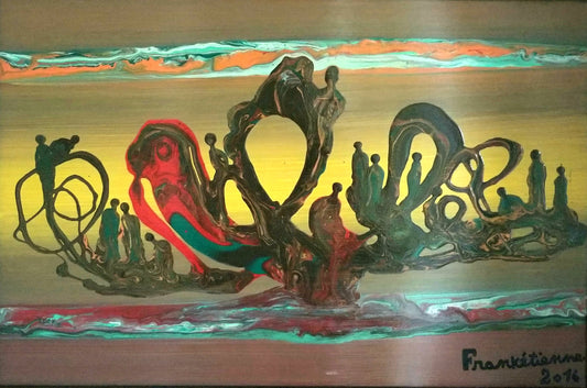 Franck Etienne - Franketienne 16"x24 Abstract 2016 Acrílico sobre tabla - Enmarcado #1JN-HA