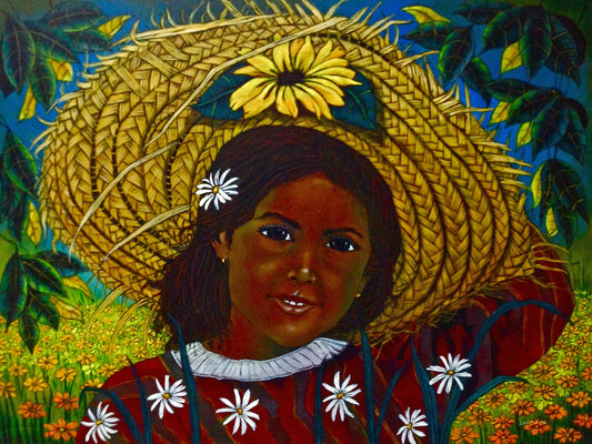 Jean-Bernard Etienne 36"x48" Chica con sombrero Acrílico sobre lienzo #2705GA-GN