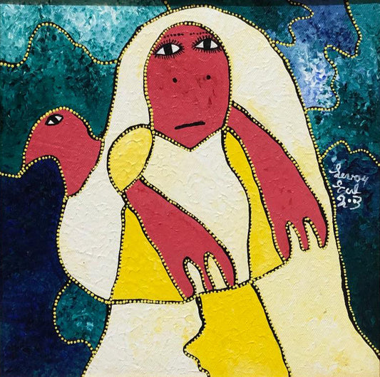 Levoy Exil 12"x12" Erzulie y Bird 2003 Acrílico sobre lienzo Enmarcado #2FC