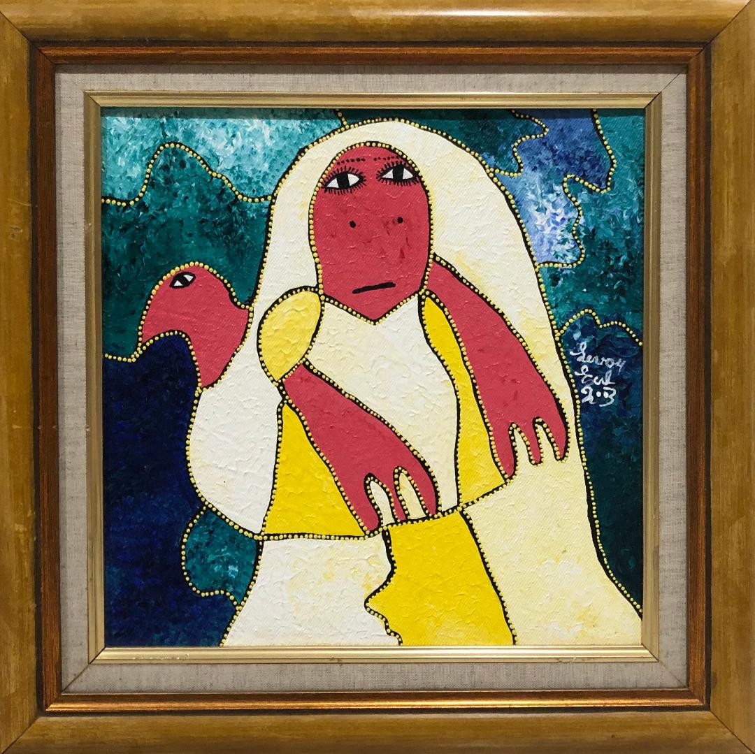 Levoy Exil 12"x12" Erzulie y Bird 2003 Acrílico sobre lienzo Enmarcado #2FC
