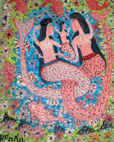 Gerard Fortune 40"x30" Familia de sirenas Acrílico sobre lienzo #J50