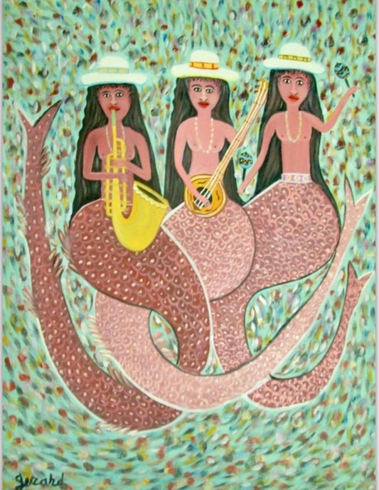 Gerard Fortune 40"x30" Tres Sirenas Músicos Acrílico sobre Lienzo #J109