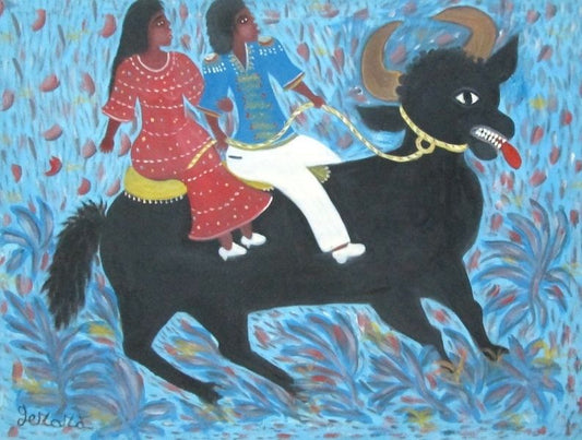 Gerard Fortune 30"x40" La pareja sobre un toro Acrílico sobre lienzo #J114