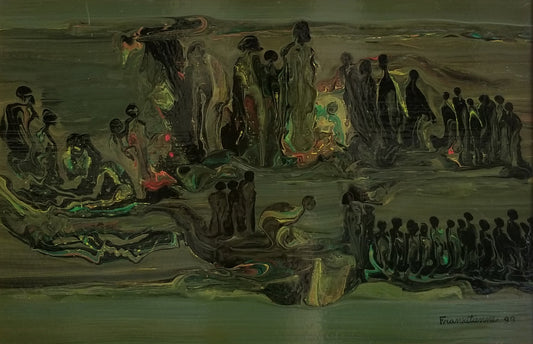 Franck Etienne - Franketienne 16"x24" Abstract 1999 Acrílico sobre tabla - Enmarcado #2JN-HA