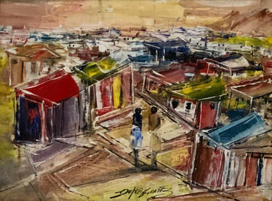 Delva Frantz 8"x10" Ghetto Óleo sobre lienzo Enmarcado #1FC