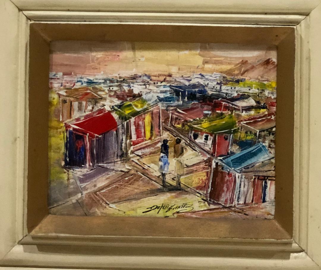 Delva Frantz 8"x10" Ghetto Óleo sobre lienzo Enmarcado #1FC
