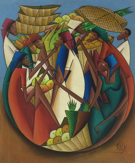 Fritz Rock 24"x20" Mercado lleno de gente Óleo sobre lienzo #29-3-96GN-HA