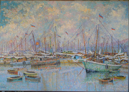 Eric Girault 42"x64" 1988 "Domingo en el puerto" Óleo sobre lienzo #23EG