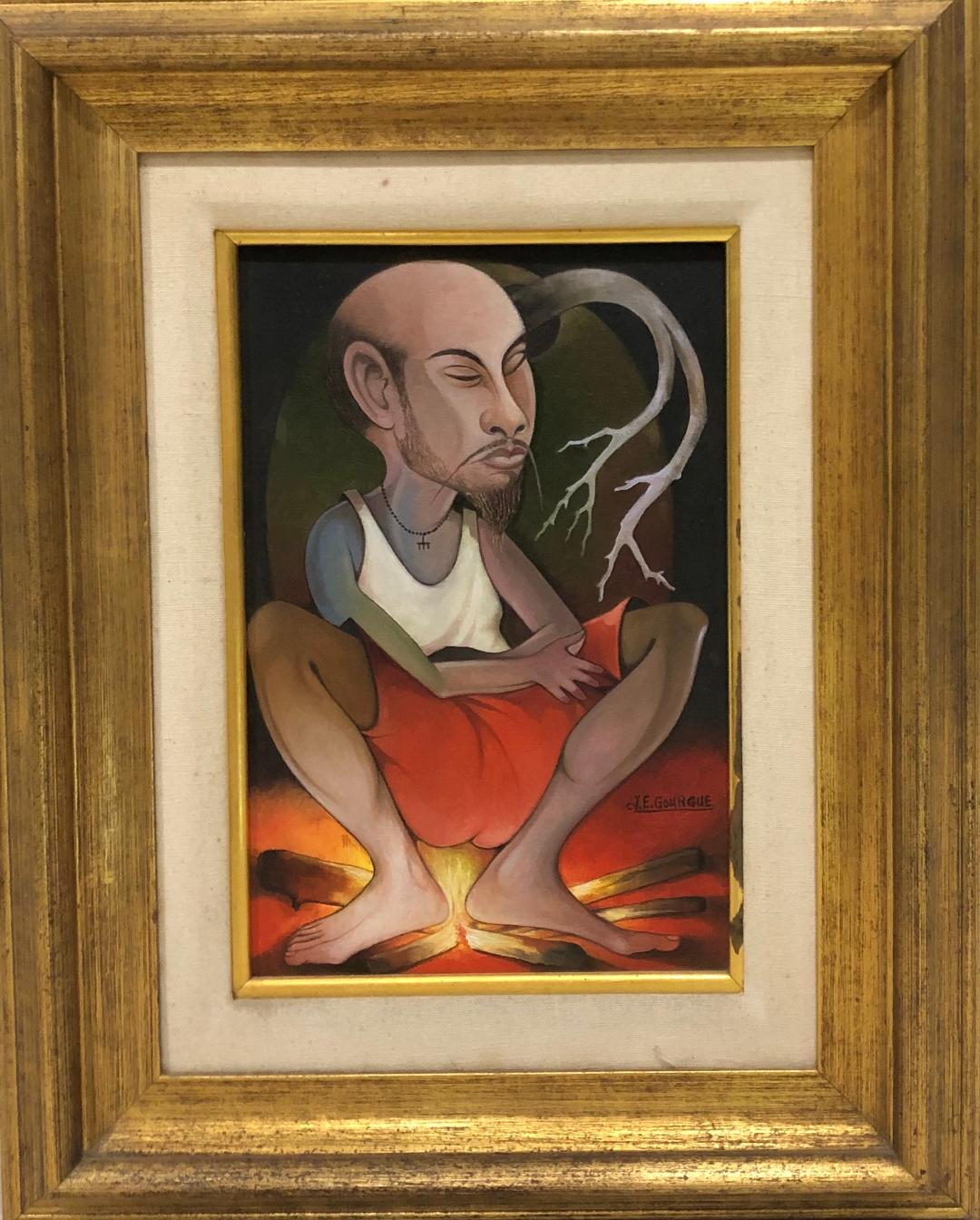 Jacques-Enguerrand Gourgue (1930-1996) 13"x9" Hombre con barba Óleo sobre lienzo Enmarcado #2FC