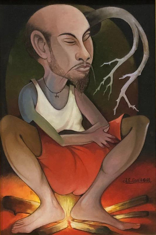 Jacques-Enguerrand Gourgue (1930-1996) 13"x9" Hombre con barba Óleo sobre lienzo Enmarcado #2FC