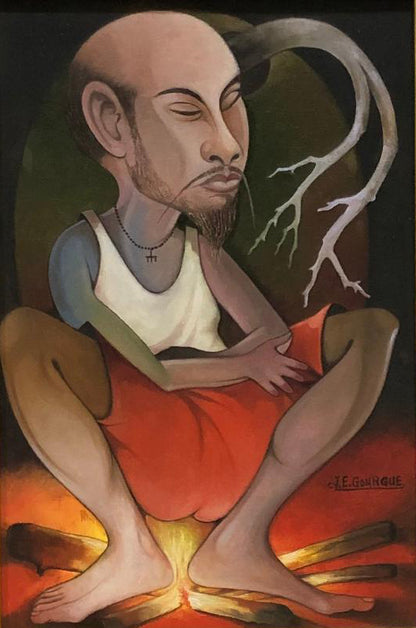 Jacques-Enguerrand Gourgue (1930-1996) 13"x9" Hombre con barba Óleo sobre lienzo Enmarcado #2FC
